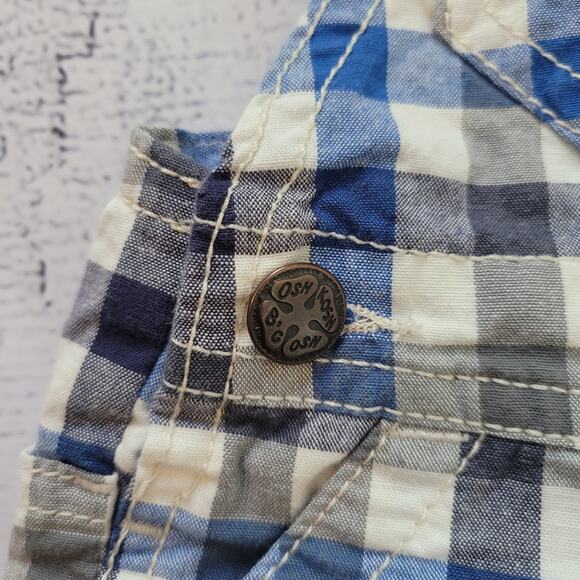 Oshkosh B'Gosh	 Size 12m Classic Plaid Blue and White Shortall Overalls - Picture 3 of 6